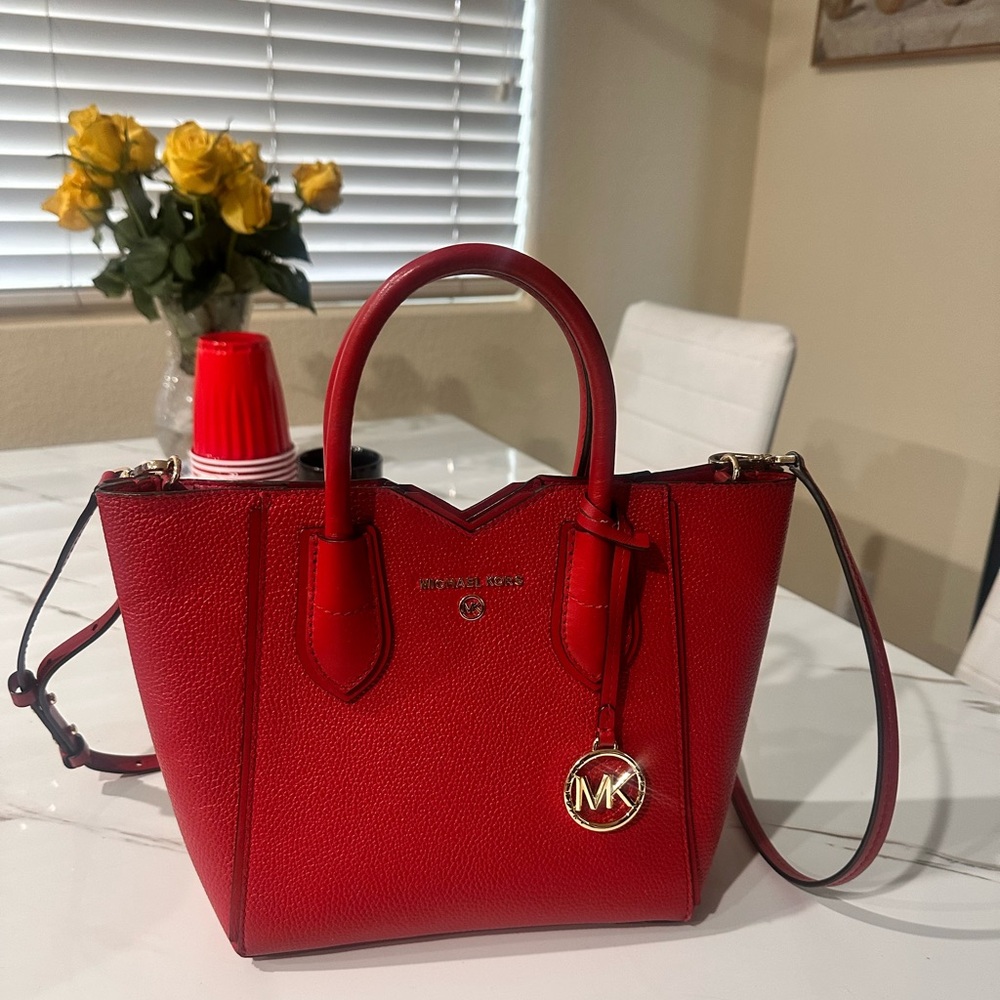 Michael Kors Red Leather Tote Bag